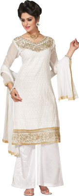 

Khushali Chanderi Self Design, Embroidered Salwar Suit Dupatta Material(Un-stitched), White