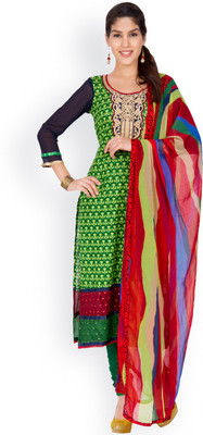 

EthnicQueen Cotton Floral Print, Solid Dress/Top Material(Un-stitched), Green