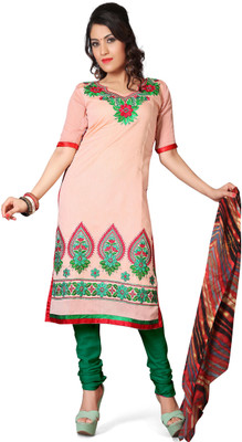 

Vardhman Synthetics Chanderi Embroidered Dress/Top Material(Un-stitched), Peach