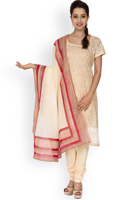 

EthnicQueen Cotton Floral Print, Solid Salwar Suit Dupatta Material(Un-stitched), Beige