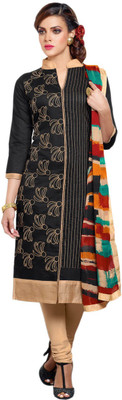 

Raagvi Chanderi Embroidered Salwar Suit Dupatta Material(Un-stitched), Black