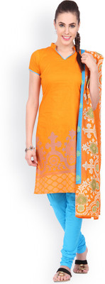 

EthnicQueen Cotton Floral Print, Solid Salwar Suit Dupatta Material(Un-stitched), Orange