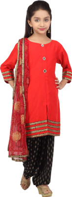 

K&U Self Design Kurta & Salwar(Stitched), Black;red