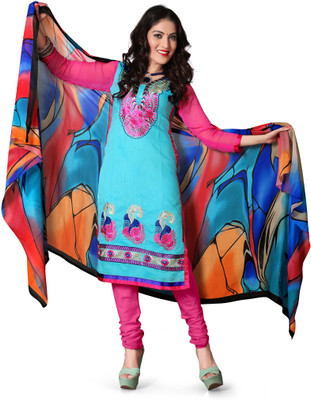 

Vardhman Synthetics Chanderi Embroidered Dress/Top Material(Un-stitched), Turquoise