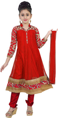 

Saarah Self Design Kurta & Churidar(Stitched, Red