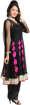 

Vandanaraj Self Design Kurta & Salwar(Stitched), Black;pink