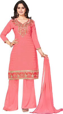 

Khushali Chanderi Self Design, Embroidered Salwar Suit Dupatta Material(Un-stitched), Red