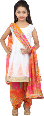 

K&U Self Design Kurta & Salwar(Stitched), Orange;pink;white