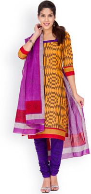 

EthnicQueen Cotton Geometric Print, Floral Print Dress/Top Material(Un-stitched), Orange