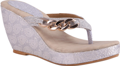 

Adorn Women Silver, Beige Wedges