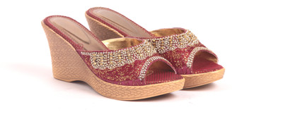 Adorn Women Maroon Wedges