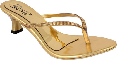 63% OFF on Authentic Vogue Golden Slip On With Stone Chain Women Gold Heels