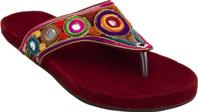 

Footrendz Women Maroon::Yellow; dark blue; brown; orange Flats