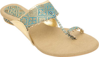 

Footrendz Women Aqua blue; golden Flats