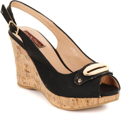 Flat n Heels Women Black Wedges