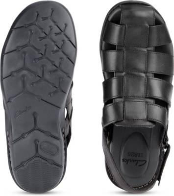 Clarks Men Black Leather Sports Sandals