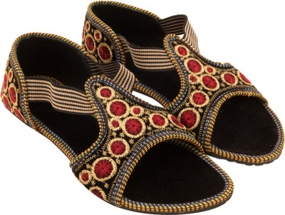 

Footrendz Women Red::Golden::Black Flats
