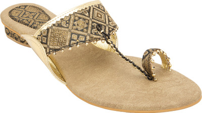 

Footrendz Women Black::Beige; golden Flats