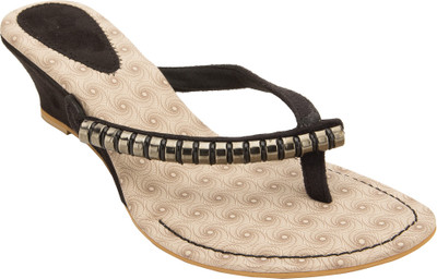 

Footrendz Women Black::Light brown; silver Wedges