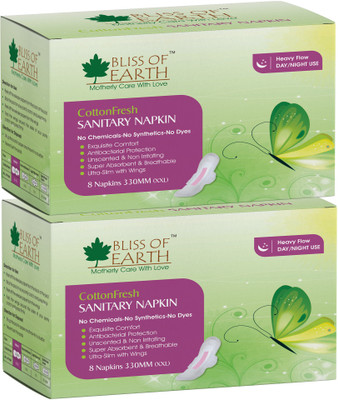 

Bliss of Earth 330MM CottonFresh Sanitary Napkin Heavy Night Use (Pack of 2) Total 16 Counts Sanitary Pad(Pack of 2)
