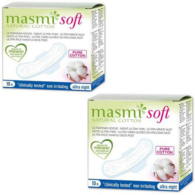 

Masmi Pure Cotton Soft Ultra Thin Wings Individually Wrapped Night Napkin Sanitary Pad(Pack of 2)
