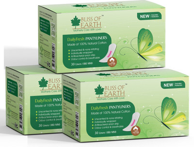 

Bliss of Earth Large 180MM 100% Natural Cotton DailyFresh Pack of 3 Pantyliner(Pack of 90)