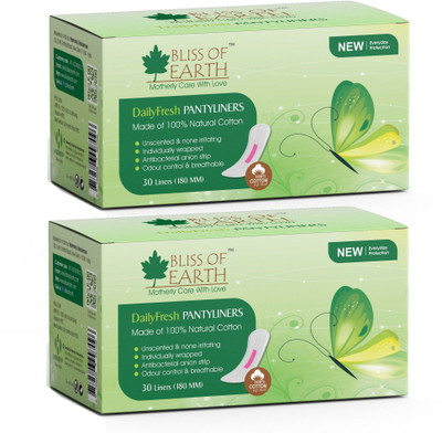 

Bliss of Earth Large 180MM 100% Natural Cotton DailyFresh Pantyliners pack of 2 Pantyliner(Pack of 30)
