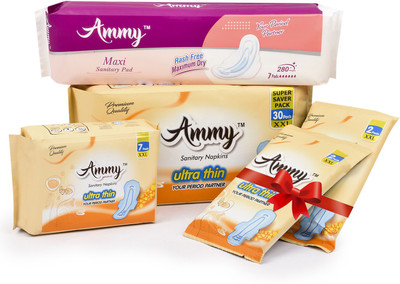 

Ammy Set Of 3 Ultra Thin XXl Rashes Free Sanitary Pads will get 4 pads Free Sanitary Pad(Pack of 5)
