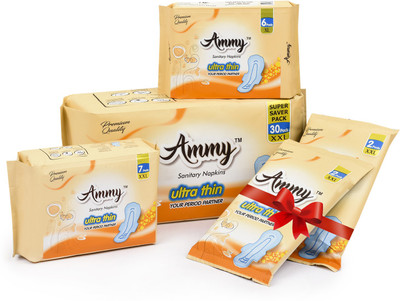 Ammy Set Of 3 Ultra Thin XXl Rashes Free Sanitary Pads will get 4 pads Free Sanitary Pad(Pack of 5)