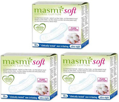 

Masmi Pure Cotton Soft Ultra Thin Wings Individually Wrapped Night Napkin Sanitary Pad(Pack of 3)