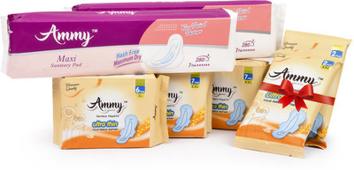 

Ammy Set Of 5 Ultra Thin Sanitary Pads will get 4 Pads Free Sanitary Pad(Pack of 7)