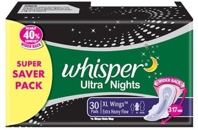 

Whisper Whisper Ultra Night Extra Heavy Flow XL-30 Sanitary Pad(Pack of 30)