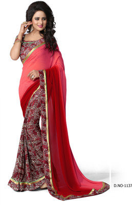 

Indianbeauty Self Design, Solid, Printed Fashion Georgette Saree(Pink, Red)