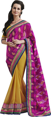 

Desi Butik Self Design Fashion Chiffon Saree(Multicolor), Pink;yellow