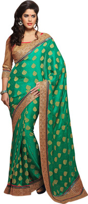 

Khoobee Self Design, Embellished, Embroidered Fashion Georgette, Jacquard Saree(Green, Beige), Beige;green