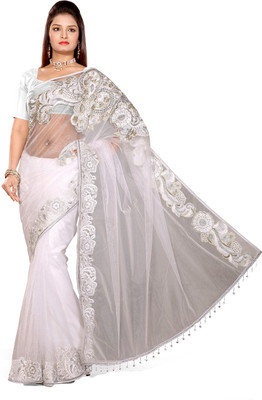

Ishin Embroidered Fashion Net Saree(White)