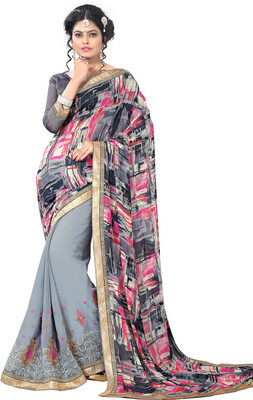 

Saara Geometric Print Fashion Georgette Saree(Pink, Grey), Pink and grey