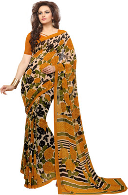 Sushma Printed Daily Wear Georgette Saree(Yellow), Multicolour
