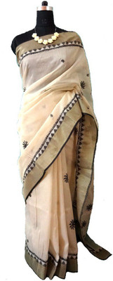 

Dream's Designer Embroidered Lucknow Chikankari Chanderi, Shimmer Fabric Saree(Beige, Black)