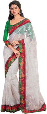 

Vishal Floral Print Bollywood Net Saree(White), Off white