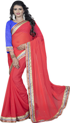 

Aai Shree Khodiyar Art Solid Bollywood Chiffon Saree(Red)