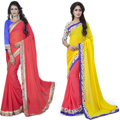 

Omkarcreation Solid Bollywood Georgette Saree(Pack of 2, Multicolor)