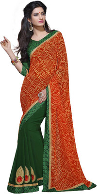 

Desi Butik Embroidered Fashion Chiffon, Georgette Saree(Orange, Green), Green;orange