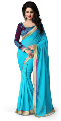 

Indianbeauty Solid, Embroidered Bollywood Chiffon Saree(Light Blue), Firozi