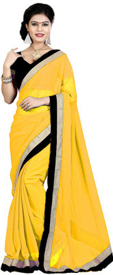 Indian Wear Online Plain Fashion Chiffon Saree(Yellow)