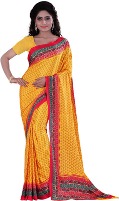 

Vardan Prints Printed Bollywood Crepe Saree(Yellow, Red), Red;yellow