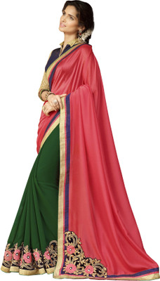 

Jiya Self Design, Embroidered, Embellished Fashion Georgette, Silk, Jacquard Saree(Pink, Green, Dark Blue, Beige), Beige;dark blue;green;pink