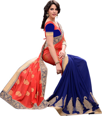

Brijraj Embellished Fashion Georgette Saree(Orange, Blue), Blue;orange