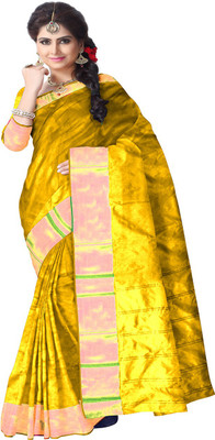 

Javuli Woven Arani Pattu Handloom Silk Cotton Blend Saree(Mustard, Yellow)