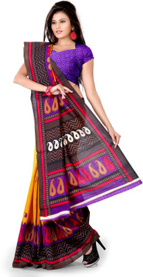 

Vardan Prints Printed Bollywood Polycotton Saree(Yellow, Brown), Brown;yellow